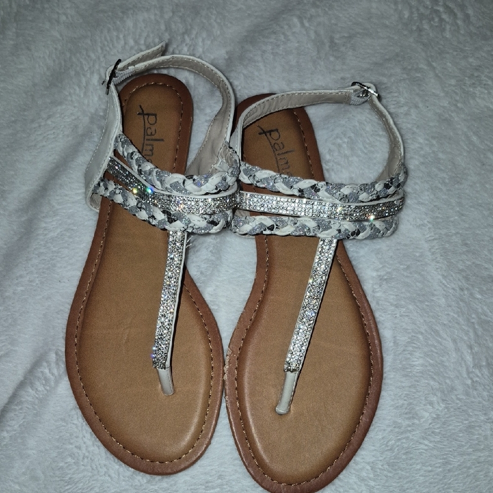 Women's Silver and Tan Sandals Sz. 10W